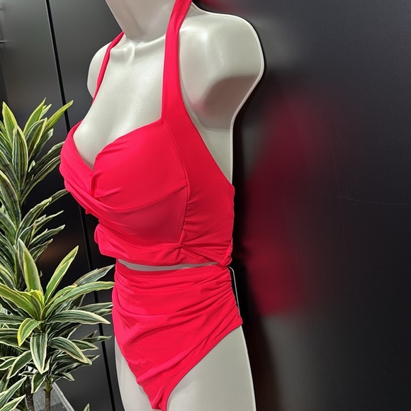 Tempt Me Sweetheart criss cross padded top w/tie back,ruched high waist bottoms - Picture 4 of 10